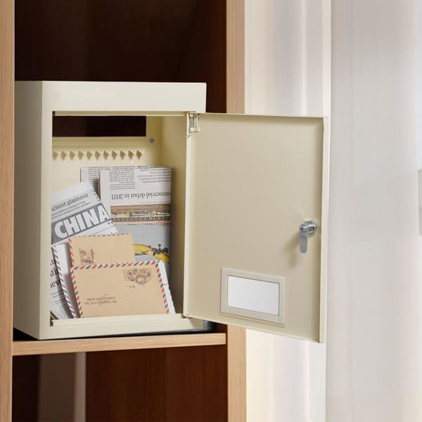 Vægmonteret Drop Box 12,5x6,3x16,9" postkasse med kodelås, beige, sikkerhedsopbevaring