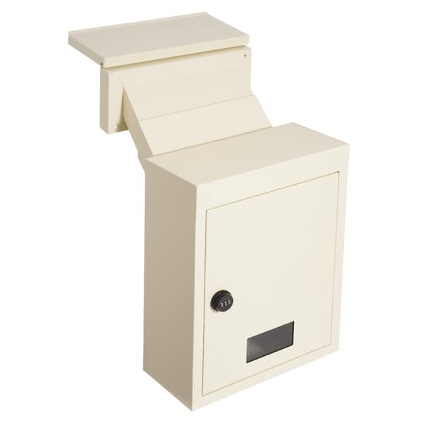 Vægmonteret Drop Box 12,5x6,3x16,9" postkasse med kodelås, beige, sikkerhedsopbevaring