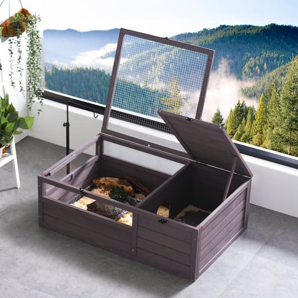 Sköldpaddshabitat Träsköldpaddshus inomhus och utomhus, 2 rum, 38x24x13 tum, hållbart och vattentåligt