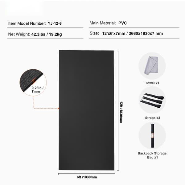 Halkfri Träningsmatta för Yoga, Gym och Pilates, 12x6 ft, Extra Tjock och Anti-Slip