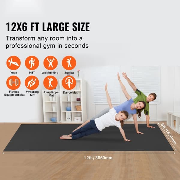 Halkfri Träningsmatta för Yoga, Gym och Pilates, 12x6 ft, Extra Tjock och Anti-Slip