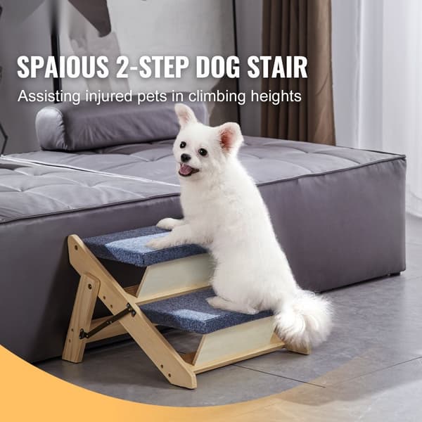 Trætrappe til kæledyr, foldbar hundetrappe 2-i-1, 2 trin, 110 lbs belastning, stabil og sikker