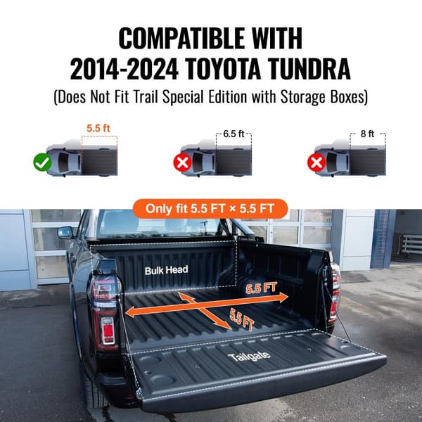 Tri-Fold Tonneau Cover til Toyota Tundra 2014-2024, Truck Bed Cover, Vandskadesikker, Letvægtsdesign, Nem Montering