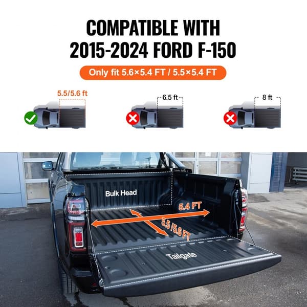 Tri-Fold Tonneau -kuorma-auton sängynpäällinen 2015-2024 Ford F-150, LED-valo, kestävä rakenne, helppo asentaa