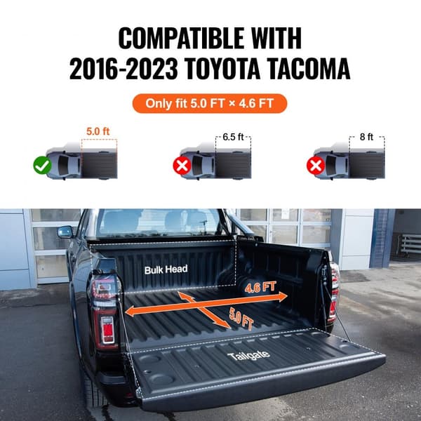 Tri-Fold Tonneau Cover til Toyota Tacoma 2016-2023, Truck Bed Cover, Holdbar, Vandtæt, Nem Installation