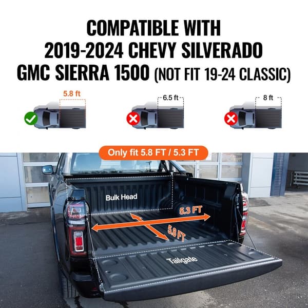 Tri-Fold Tonneau Truck Bed Cover til 19-24 Chevy Silverado & GMC Sierra 1500, vandtæt, robust design, nem installation