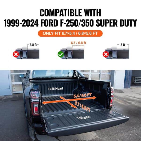 Tri-Fold Tonneau Truck Bed Cover til Ford F-250 F-350 Super Duty 1999-2024, vandtæt, let at installere, holdbar kvalitet