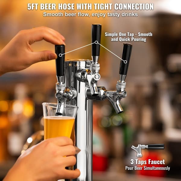 Triple Taps hanaoluttorni, ruostumattomasta teräksestä, Kegerator Tower Kit, helppo asennus, oluen tarjoiluratkaisu