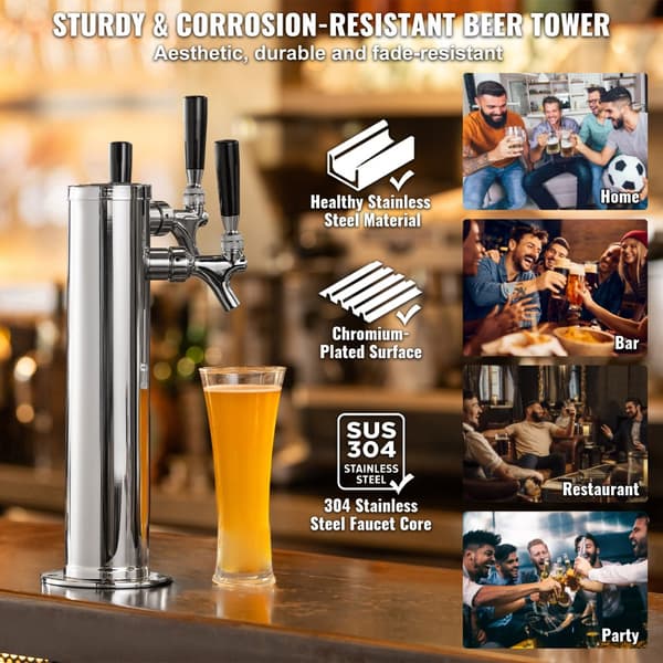 Triple Taps hanaoluttorni, ruostumattomasta teräksestä, Kegerator Tower Kit, helppo asennus, oluen tarjoiluratkaisu