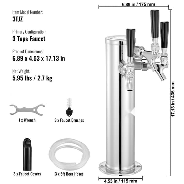 Triple Taps hanaoluttorni, ruostumattomasta teräksestä, Kegerator Tower Kit, helppo asennus, oluen tarjoiluratkaisu