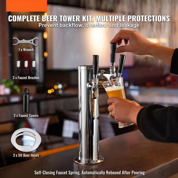 Triple Taps hanaoluttorni, ruostumattomasta teräksestä, Kegerator Tower Kit, helppo asennus, oluen tarjoiluratkaisu