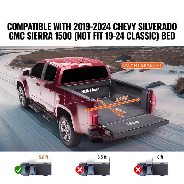 Rulleoptræk til 2019-2024 Chevy Silverado/GMC Sierra 1500 - Vandtæt Tonneau Cover, Nem Installation
