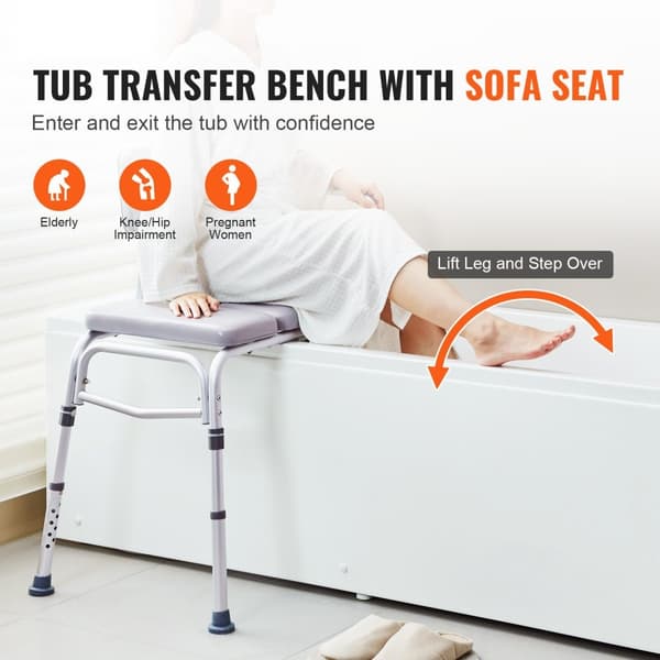 Tub Transfer -suihkupenkki pehmustetulla istuimella, käännettävä selkänoja, 500 lbs painorajalla, turvallinen ja käyttöystävällinen