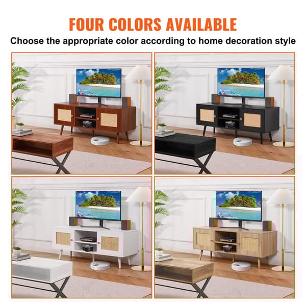 Rattan TV-stander 55 tommer, Boho TV-skab, Mid Century Modern TV Stand, Rattan TV-konsol med justerbare hylder, Medierum, elegant og funktionel