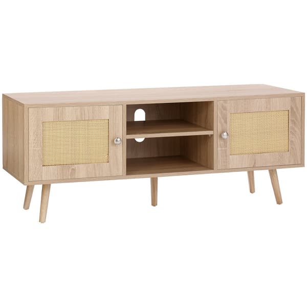 Rattan TV-stander 55 tommer, Boho TV-skab, Mid Century Modern TV Stand, Rattan TV-konsol med justerbare hylder, Medierum, elegant og funktionel