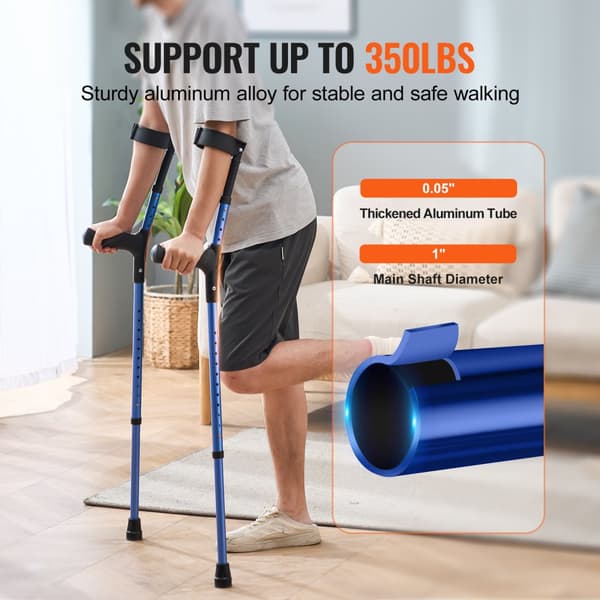 Underarmskryckor Gåkryckor i aluminium, justerbar höjd, ergonomiska manschetter, hög kvalitet, lätt och hållbar