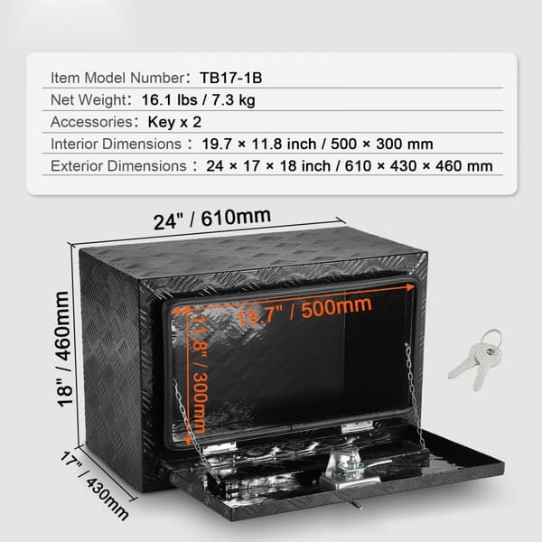 Undervogn Aluminium Lastbil Værktøjskasse 24" x 17" x 18" - Trailer RV Værktøjsopbevaring, Robust og Holdbar