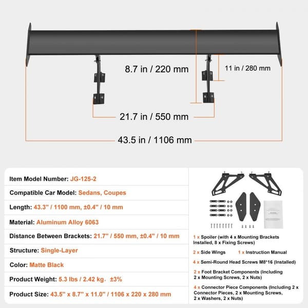 Universal Bagspoiler GT Stil Justerbar Bagagerumsving Bil Racing 110 cm