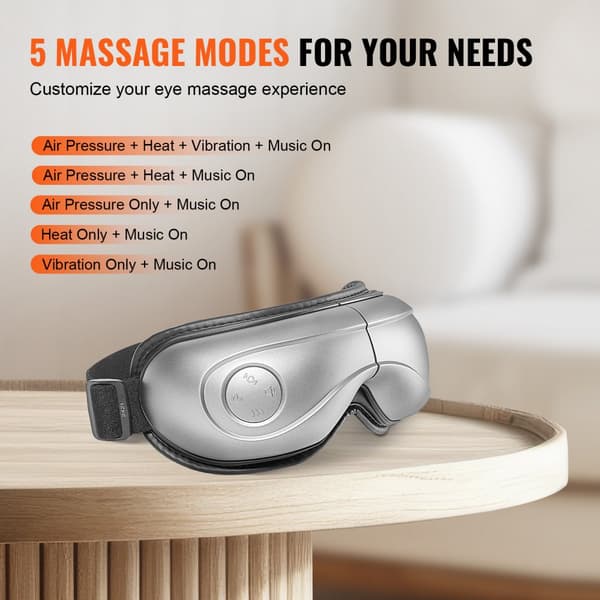 Opvarmet Øjenmassager, 5 Tilstande, Bluetooth Musik, 180° Foldbar, Øjenplejeenhed, Afslapning og Velvære