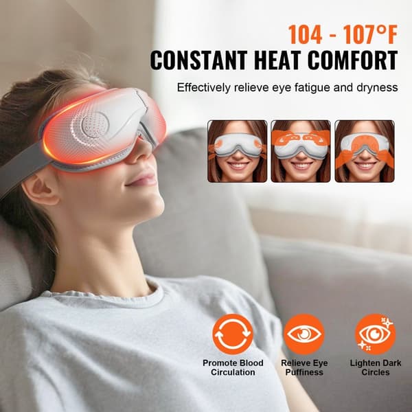 Lämmitettävä silmähierontalaite, 5 ohjelmaa, Bluetooth-musiikki, taitettava 180°, rentoutuminen ja virkistys