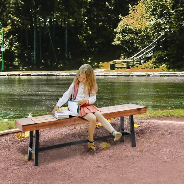 Utomhusbänk 63 i trä, Trädgårdsbänk med metallben, Parkbänk, Patio-möbel, Matsalsbänk