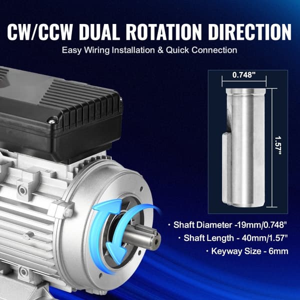 0,55 kW sähkömoottori, 1400 rpm, AC 220-240 V, 4,5 A, 1-vaiheinen, 19 mm avainakseli, tehokas ja turvallinen käyttö