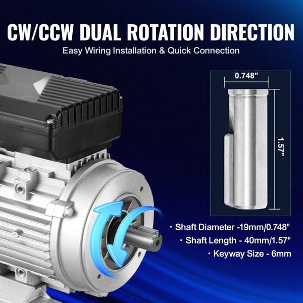 0,75 kW sähkömoottori 1400 rpm, AC 220-240 V, 5,45 A, 1-vaiheinen, 19 mm avainakseli, tehokas ja kompakti ratkaisu