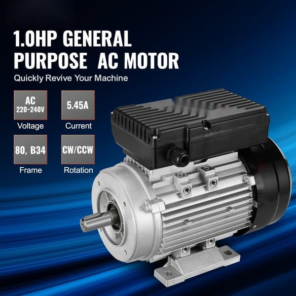 0,75 kW sähkömoottori 1400 rpm, AC 220-240 V, 5,45 A, 1-vaiheinen, 19 mm avainakseli, tehokas ja kompakti ratkaisu