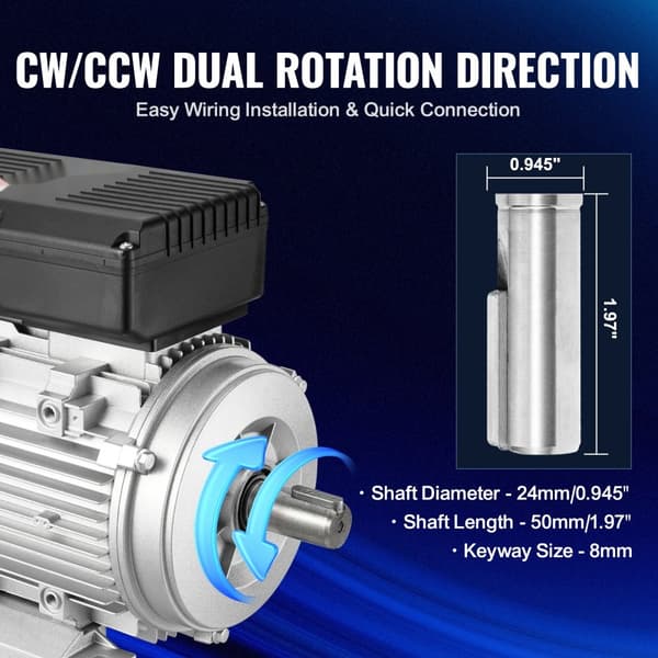 1,1KW elmotor, 2800 varv/min, AC 220~240V, 7,1A, 1-fas, 24 mm kilaxel, hög prestanda