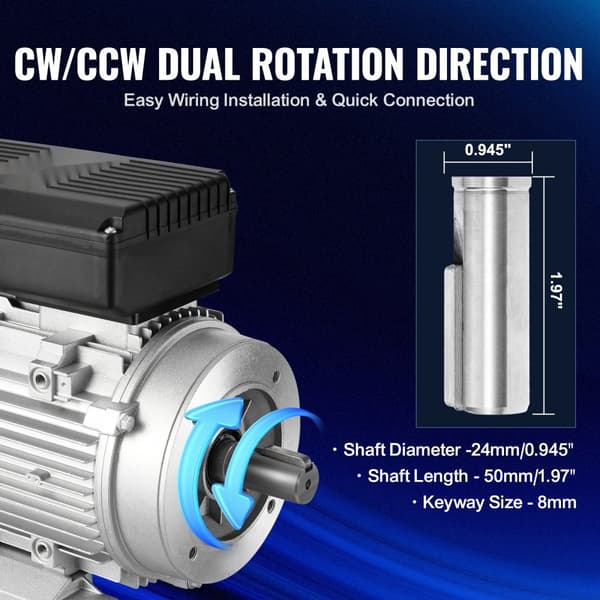 1,5KW Elmotor 1400RPM AC 220~240V 9,85A 1-faset 24mm Nøgleaksel, høj effektivitet, kompakt design, industrikvalitet