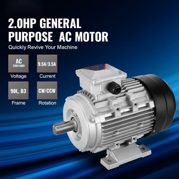 1,5KW Elmotor 3000RPM AC230/400V 9,5A/3,5A 3-faset 24mm Nøgleaksel, høj effektivitet, holdbar kvalitet, industristandard