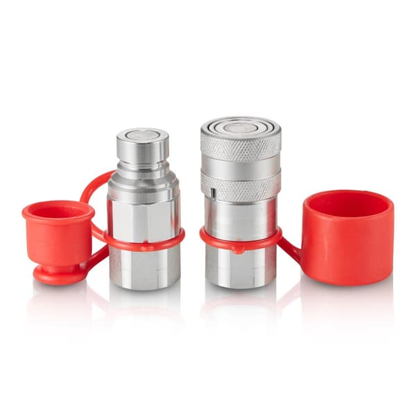 Hydrauliske koblinger 1/2" flad ansigt, 1/2" NPT, Skid Steer, 2 støvhætter, høj kvalitet