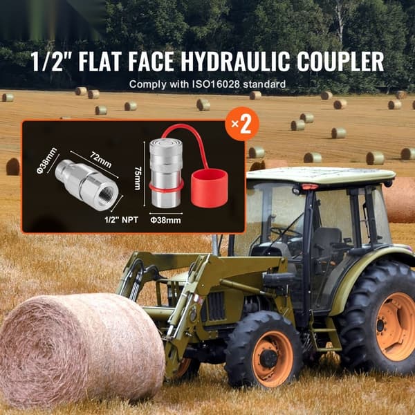 1/2" litteät hydrauliset liittimet, 1/2" NPT liukuohjatut liittimet, 4 pölysuojaa, kestävä ja tehokas ratkaisu
