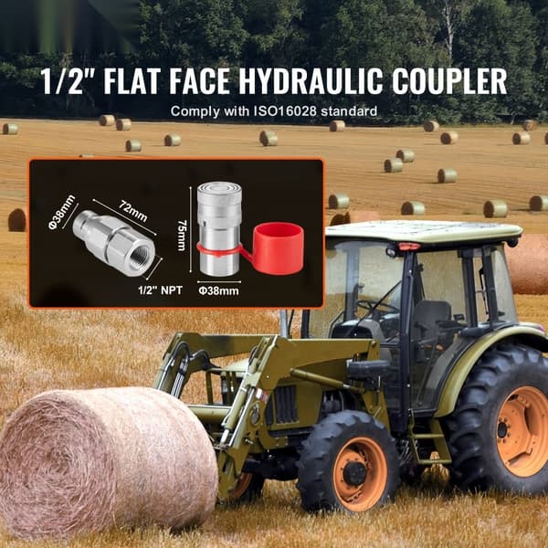 Flade ansigt hydrauliske koblinger 1/2", 3/4" SAE, Skid Steer koblinger, 2 støvhætter, holdbare og pålidelige
