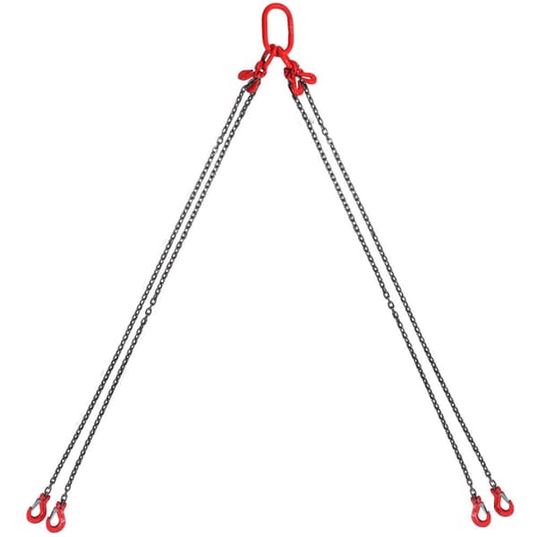 Kædeslynge 1/4" x 5", 4 ben G80-løftekæde, gribekroge, 6600 lbs løftekapacitet