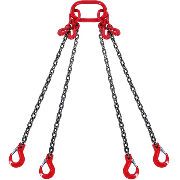 Kædeslynge 1/4" x 5", 4 ben G80-løftekæde, gribekroge, 6600 lbs løftekapacitet
