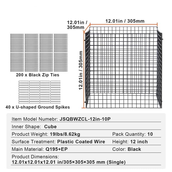 Plantebeskytter 10-pak, 12'' x 12'' Grøntsagsbur, Effektiv beskyttelse mod dyr