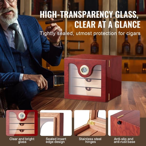 Cigarrhumidorkabinett i cederträ 100 cigarrer, med luftfuktare, hygrometer och hyllsystem