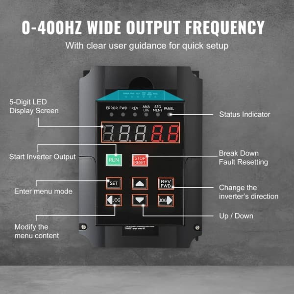 10HK VFD 3-faset 0-400Hz konverter, 7,5KW, 35Amp 220V indgang og udgang