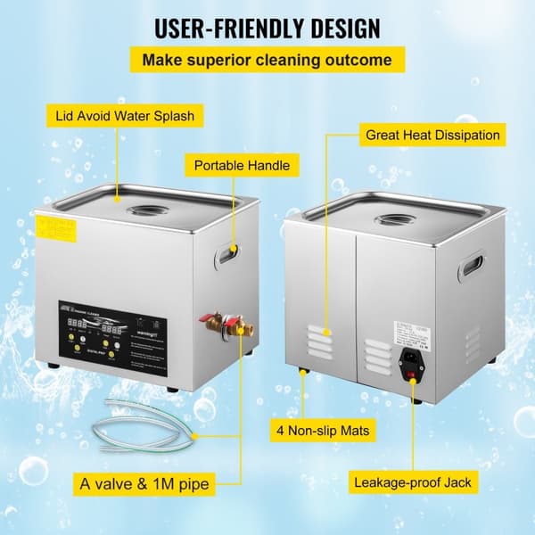 10L digital ultrasonisk renser, opvarmning, timer, smykker, glasrensning