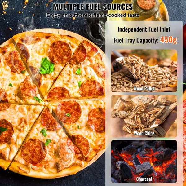 Bärbar utomhuspizzaugn 12", rostfri stålpizzaugn för träpellets, snabb uppvärmning, perfekt för camping