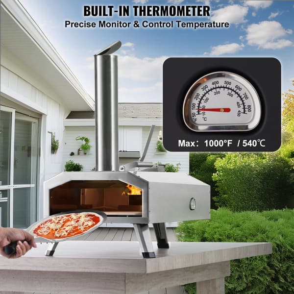 Bärbar utomhuspizzaugn 12", rostfri stålpizzaugn för träpellets, snabb uppvärmning, perfekt för camping