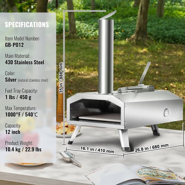 Bärbar utomhuspizzaugn 12", rostfri stålpizzaugn för träpellets, snabb uppvärmning, perfekt för camping