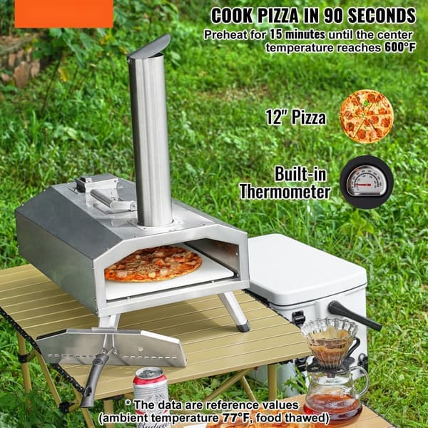 Bärbar utomhuspizzaugn 12", rostfri stålpizzaugn för träpellets, snabb uppvärmning, perfekt för camping
