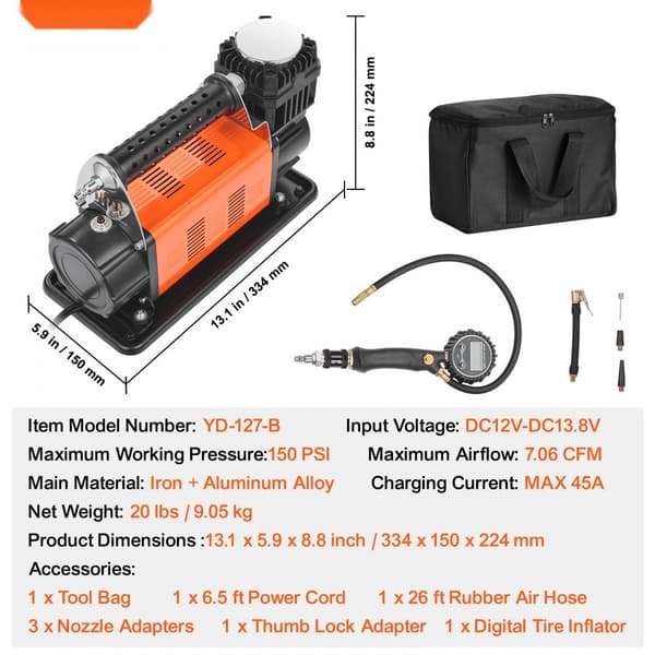 12V Tung Bärbar Luftkompressor för Bildäck, 7.06CFM, 150PSI, Effektiv Inflation och Snabb Uppvärmning