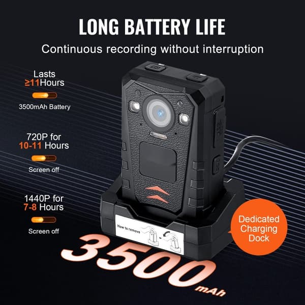 1440P Poliisin Kehon Kamera 128G Kehokamera 3500 mAh Akku Yönäkö GPS