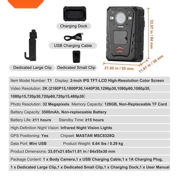 1440P Poliisin Kehon Kamera 128G Kehokamera 3500 mAh Akku Yönäkö GPS