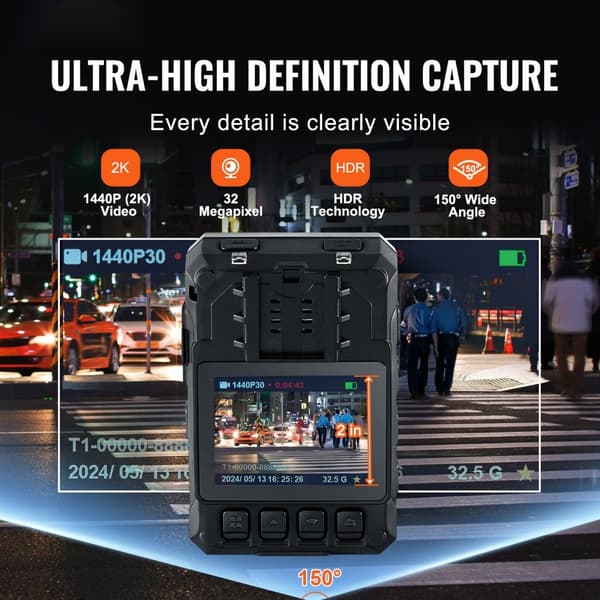 1440P Poliisin Kehon Kamera 128G Kehokamera 3500 mAh Akku Yönäkö GPS