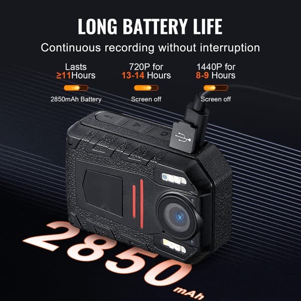 1440P Politiets Kroppkamera, 64G Body Cam, 2850 mAh Batteri, Nattesyn, HD Optagelse