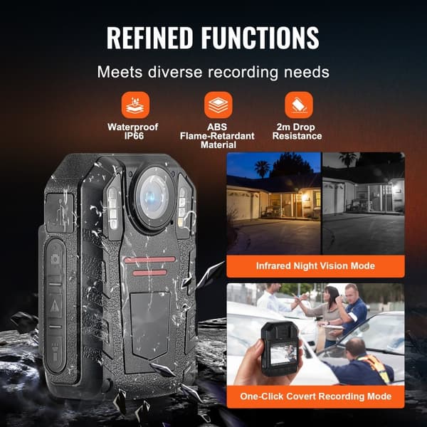 1440P Politiets Kroppkamera, 64G Body Cam, 2850 mAh Batteri, Nattesyn, HD Optagelse